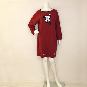 Disney Store Mickey Mouse Christmas Nightgown Red Holiday Sleep Shirt Womens S